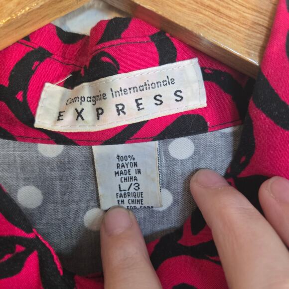 Size L - Vintage 1990s Express Rayon Shirt unique - Picture 3 of 4